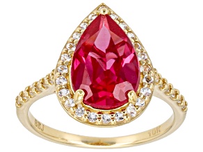 Pre-Owned Orange Lab Created Padparadscha Sapphire with White Topaz 10k Yellow Gold Ring 3.77ctw