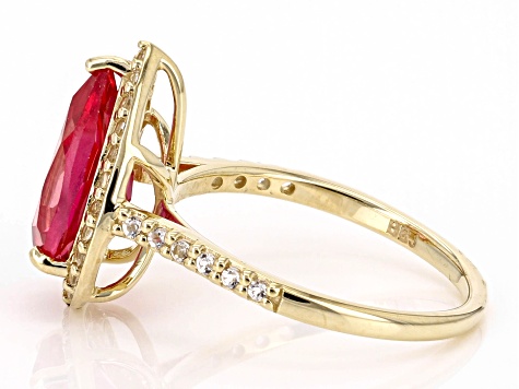 Pre-Owned Orange Lab Created Padparadscha Sapphire with White Topaz 10k Yellow Gold Ring 3.77ctw