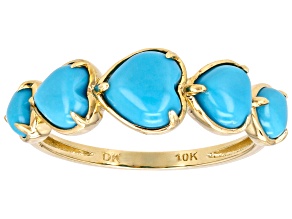 Pre-Owned Blue Sleeping Beauty Turquoise 10k Yellow Gold Heart Band Ring