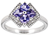 Pre-Owned Blue Tanzanite With White Zircon Rhodium Over Sterling Silver Ring 0.64ctw