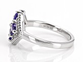 Pre-Owned Blue Tanzanite With White Zircon Rhodium Over Sterling Silver Ring 0.64ctw