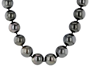 Pre-Owned Black Cultured Tahitian Pearl Rhodium Over 14k White Gold 18 Inch Strand Necklace