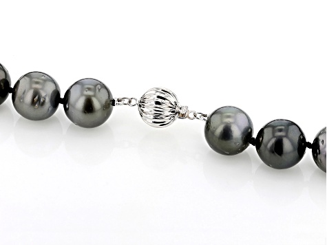 Pre-Owned Black Cultured Tahitian Pearl Rhodium Over 14k White Gold 18 Inch Strand Necklace