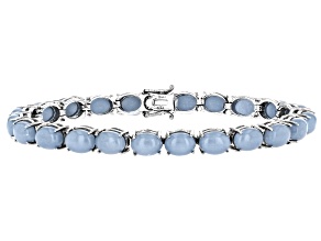 Pre-Owned Blue Angelite Rhodium Over Sterling Silver Tennis Bracelet