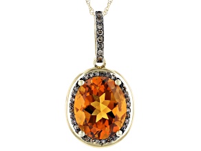 Pre-Owned Orange Oval Madeira Citrine 10K Yellow Gold Pendant With Chain 4.16ctw