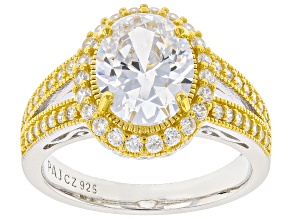 Pre-Owned White Cubic Zirconia Rhodium And 18K Yellow Gold Over Sterling Silver Ring 4.77ctw