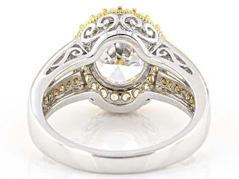 Pre-Owned White Cubic Zirconia Rhodium And 18K Yellow Gold Over Sterling Silver Ring 4.77ctw