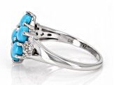 Pre-Owned Blue Sleeping Beauty Turquoise Rhodium Over Sterling Silver Cluster Ring 0.12ctw