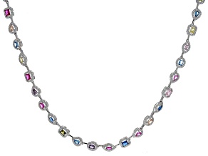 Pre-Owned Multi-Gem Simulants Rhodium Over Sterling Silver Tennis Necklace 13.82ctw