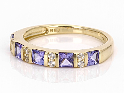 Pre-Owned Blue Tanzanite With White Zircon 10k Yellow Gold Ring 0.85ctw