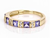 Pre-Owned Blue Tanzanite With White Zircon 10k Yellow Gold Ring 0.85ctw