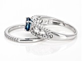 Pre-Owned Blue London Blue Topaz With White Zircon Rhodium Over Sterling Silver Set of 2 Rings 2.88c