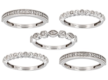 Picture of Pre-Owned White Diamond Rhodium Over Sterling Silver Set of 5 Stackable Band Rings 0.45ctw
