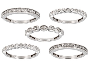 Pre-Owned White Diamond Rhodium Over Sterling Silver Set of 5 Stackable Band Rings 0.45ctw
