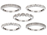 Pre-Owned White Diamond Rhodium Over Sterling Silver Set of 5 Stackable Band Rings 0.45ctw