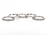 Pre-Owned White Diamond Rhodium Over Sterling Silver Set of 5 Stackable Band Rings 0.45ctw