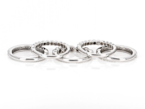 Pre-Owned White Diamond Rhodium Over Sterling Silver Set of 5 Stackable Band Rings 0.45ctw