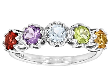 Picture of Pre-Owned Multicolor Multi-Gem Rhodium Over Sterling Silver Band Ring 1.35ctw