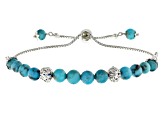 Pre-Owned Blue Turquoise Rhodium Over Sterling Silver Bolo Bracelet