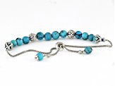 Pre-Owned Blue Turquoise Rhodium Over Sterling Silver Bolo Bracelet