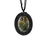 Pre-Owned Gray Labradorite with Black Spinel Rhodium Over Sterling Silver Necklace