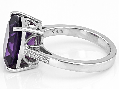 Pre-Owned Purple African Amethyst With White Zircon Rhodium Over Sterling Silver Ring 4.83ctw