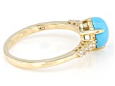 Pre-Owned Blue Sleeping Beauty Turquoise With White Zircon 10k Yellow Gold Ring 0.14ctw