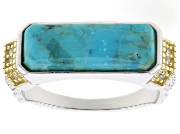 Picture of Pre-Owned Blue Composite Turquoise Rhodium Over Sterling Silver Two-Tone Ring 0.03ctw