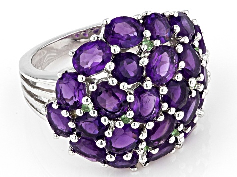 Pre-Owned Purple African Amethyst Rhodium Over Sterling Silver Dome Ring 6.45ctw
