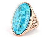 Pre-Owned Oval Blue Turquoise Copper Ring