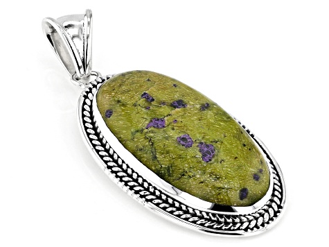Pre-Owned 35x18mm Stichtite in Serpentine Sterling Silver Pendant