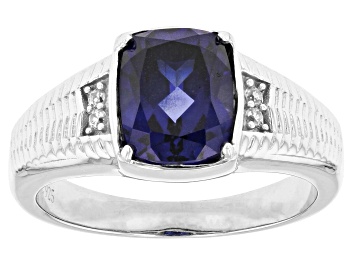 Picture of Pre-Owned Blue Lab Created Sapphire Rhodium Over Sterling Silver Men's Ring 2.74ctw