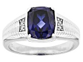 Pre-Owned Blue Lab Created Sapphire Rhodium Over Sterling Silver Men's Ring 2.74ctw