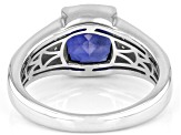 Pre-Owned Blue Lab Created Sapphire Rhodium Over Sterling Silver Men's Ring 2.74ctw