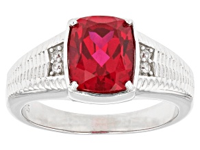 Pre-Owned Red Lab Created Ruby Rhodium Over Sterling Silver Men's Ring 3.64ctw