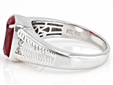 Pre-Owned Red Lab Created Ruby Rhodium Over Sterling Silver Men's Ring 3.64ctw