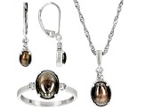 Pre-Owned Golden Sheen Sapphire with Lab White Sapphire Rhodium Over Sterling Silver Jewelry Set 5.1
