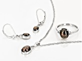 Pre-Owned Golden Sheen Sapphire with Lab White Sapphire Rhodium Over Sterling Silver Jewelry Set 5.1