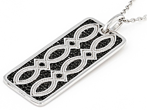 Pre-Owned Black Spinel Rhodium Over Sterling Silver Men's Pendant With Chain .25ctw