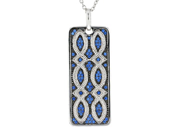 Picture of Pre-Owned Blue Lab Created Spinel Rhodium Over Sterling Silver Men's Pendant With Chain .25ctw