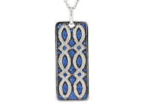 Pre-Owned Blue Lab Created Spinel Rhodium Over Sterling Silver Men's Pendant With Chain .25ctw