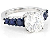 Pre-Owned Moissanite and blue sapphire platineve ring 3.76ctw DEW