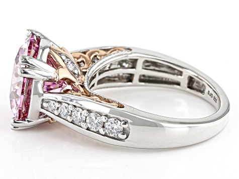 Pre-Owned Pink And Colorless Moissanite Platineve And 14k Rose Gold Over Silver Ring 6.61ctw D.E.W