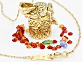 Pre-Owned Multi-Color Sapphire 10k Yellow Gold Prayer Box Pendant With Chain 1.27ctw