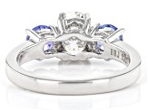 Pre-Owned Moissanite And Tanzanite Platineve Three Stone Ring 1.50ct DEW