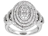 Pre-Owned White Diamond Rhodium Over Sterling Silver Cluster Ring 0.75ctw
