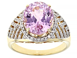 Pre-Owned Kunzite And White Diamond 14k Yellow Gold Center Design Ring 6.33ctw