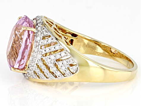 Pre-Owned Kunzite And White Diamond 14k Yellow Gold Center Design Ring 6.33ctw