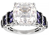 Pre-Owned Moissanite And Tanzanite Platineve Ring 10.41ctw DEW
