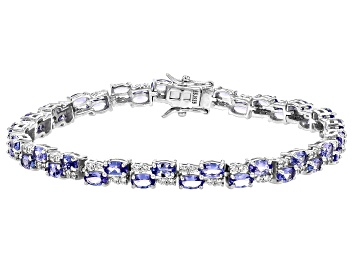 Picture of Pre-Owned Blue Tanzanite Rhodium Over Silver Tennis Bracelet 9.91ctw